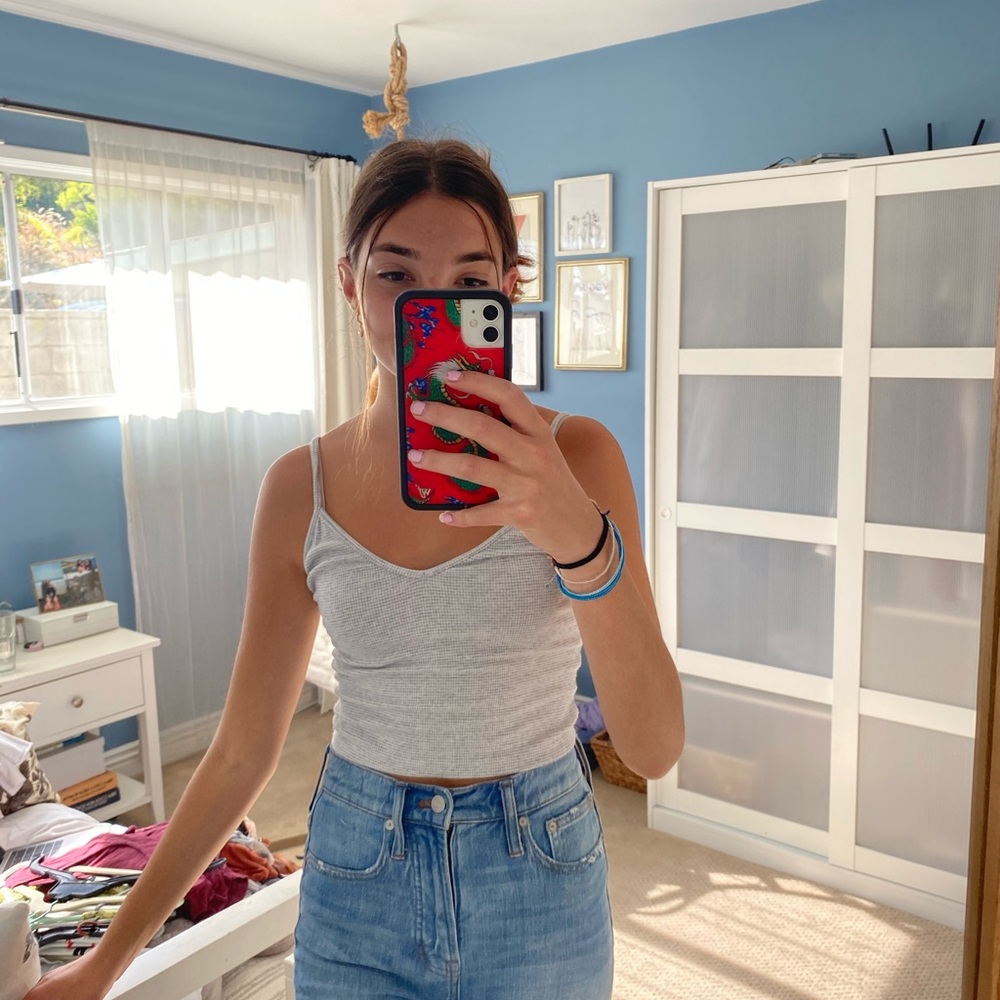 Brandy melville grey and white striped tank top